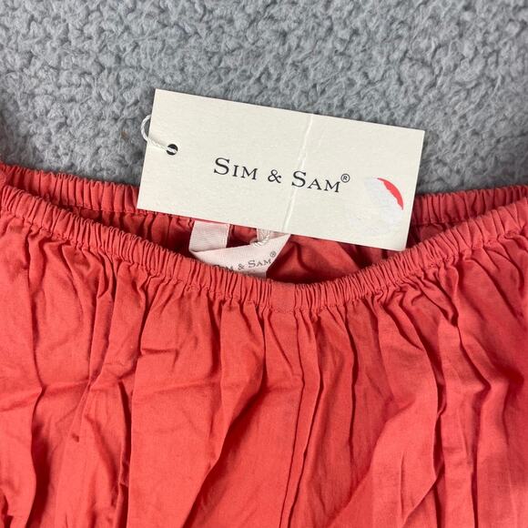 Sim & Sam Women's Small Red 100% Cotton Off the Shoulder Puff Sleeve Crop Top - Picture 2 of 13